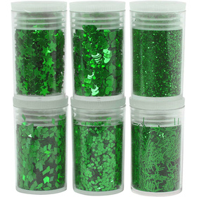 Glitter- und Pailletten Set, Grün, 6x5g