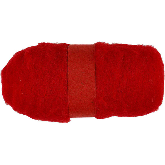 Kardierte Wolle, Rot, 100g