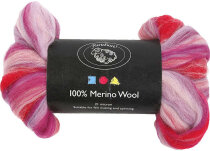 Multicolor-Wolle vom Merino-Schaf, Hellrot/pink, 50g