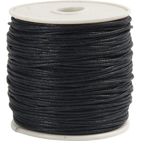 Baumwollband, 1 mm, Schwarz, 40m