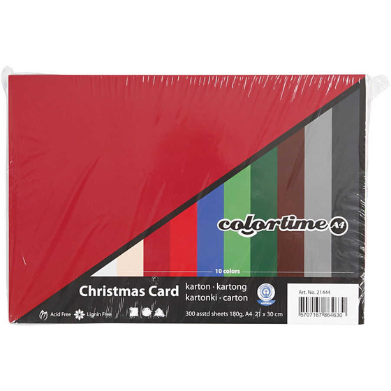 Weihnachts-Karton, A4 210x297 mm, 180 g, Sortierte Farben, 300Bl. sort.