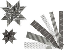 Papierstreifen für Fröbelsterne,  Silber, Schwarz, Metallic-Spitzen, 48Streifen
