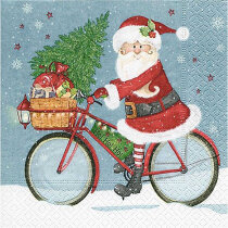 Servietten, 33 x 33 cm, Nikolaus auf einem Fahrrad, 20...
