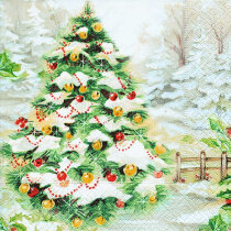 Servietten, 33 x 33 cm, Weihnachtsbaum im Schnee, 20...