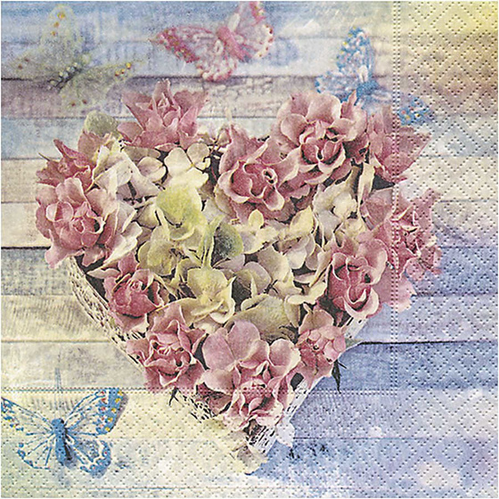 Servietten, 33 x 33 cm, Herzen aus Rosenblttern, 20 Stck