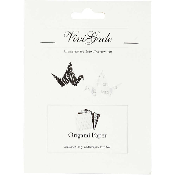 Origami-Papier, Schwarz-Wei, 4 Designs, 10x10cm, 40 Blatt