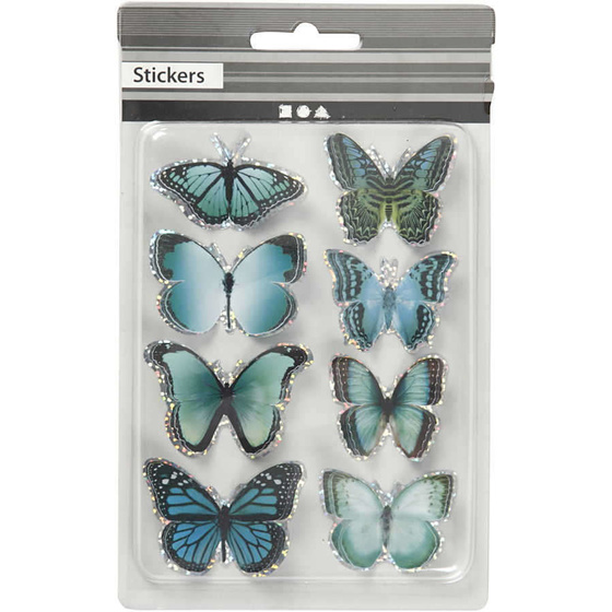 3D-Sticker, Blau, Schmetterling, 8 Stck
