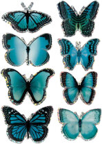3D-Sticker, Blau, Schmetterling, 8 Stück