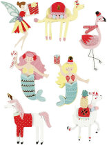 3D-Sticker, Flamingo, Lama, Meerjungfrau, 7 Stück