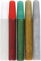 Glitzer-Kleber, sortierte Farben,  5 x 10 ml