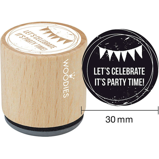 Holzstempel, 30 x 35 mm, LETS CELEBRATE ITS PARTY TIME