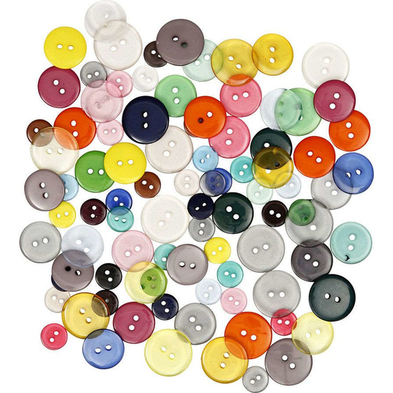 Knopf-Mix - Sortiment, 12+18+20 mm,  100 g, Sortierte Farben, 100 Stück