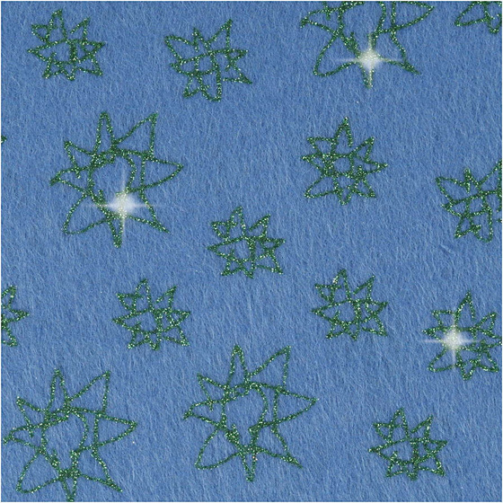 Bastelfilz, A4 21x30 cm,  1 mm, Blau, Grüne Glittersterne, 10Bl.