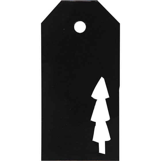 Geschenkanhänger, 5x10 cm, 300 g, Schwarz, Weihnachtsbaum, 15 Stück