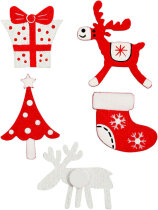 Holz Sticker Weihnachten, Rot / Weiß