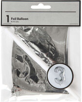 Folienballon - 3, Silber, H 41 cm, 3