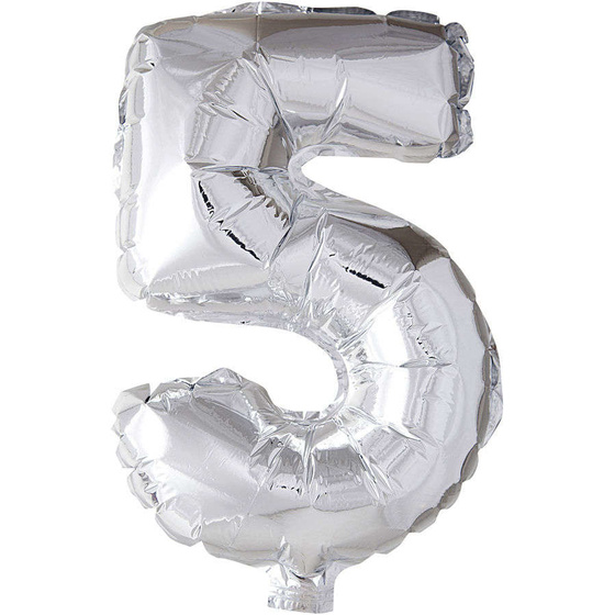 Folienballon - 5, Silber, H 41 cm, 5
