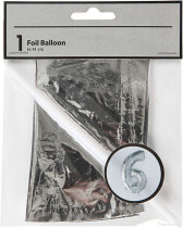 Folienballon - 6, Silber, H 41 cm, 6