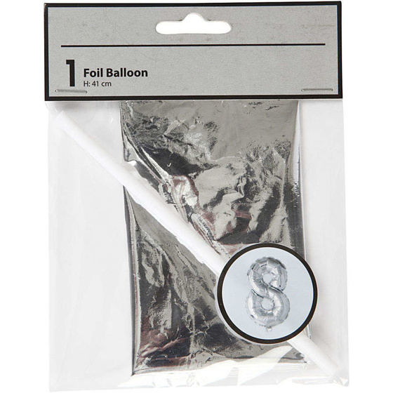 Folienballon - 8, Silber, H 41 cm, 8
