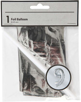 Folienballon - 9, Silber, H 41 cm, 9