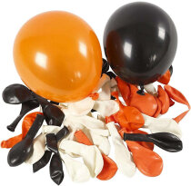 Luftballons, Weiß, Orange, Schwarz, 23-26 cm, Rund