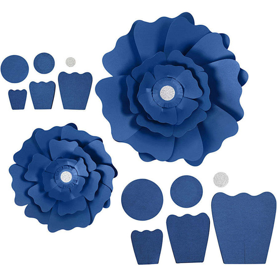 Papierblumen, Blau, 15+25 cm