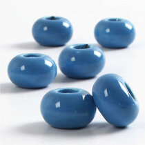 Keramikperlen, 15 mm, H 9 mm, Blau, rund, 6 Stück,...