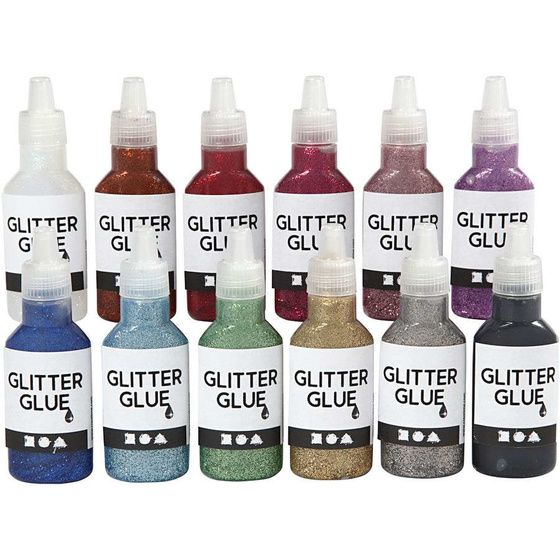 Glitzer-Kleber, sortierte Farben, 12x25ml
