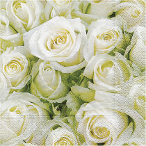 Servietten, 33 x 33 cm, Weiße Rosen, 20 Stück
