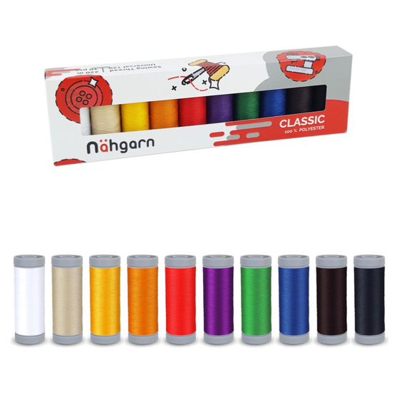 Nhgarn Set Classic, 10 x 220 Meter, 100 % Polyester, 10 Farben