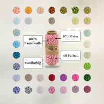 100 Meter zweifarbige Kordel 1,0mm, Baumwollkordel -...